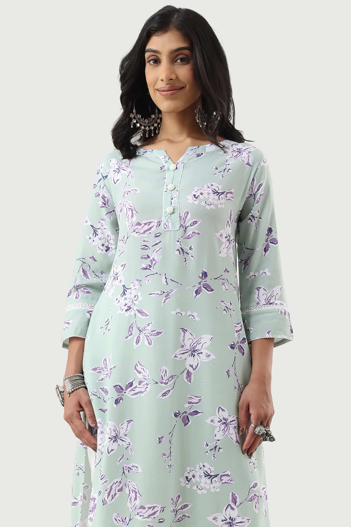 Printed Sage Green Kurta For Women