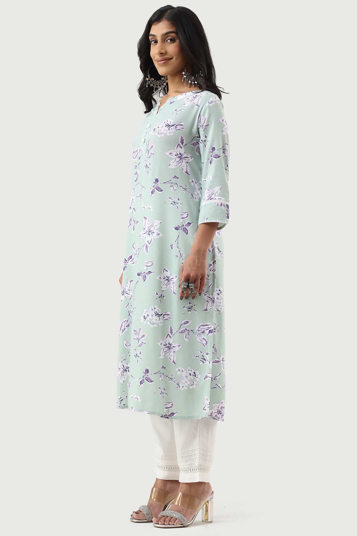 Printed Sage Green Kurta For Women