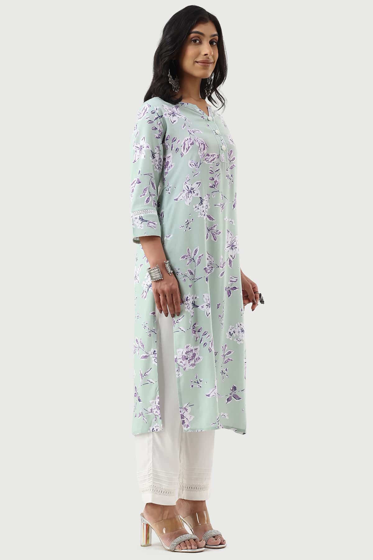 Printed Sage Green Kurta For Women
