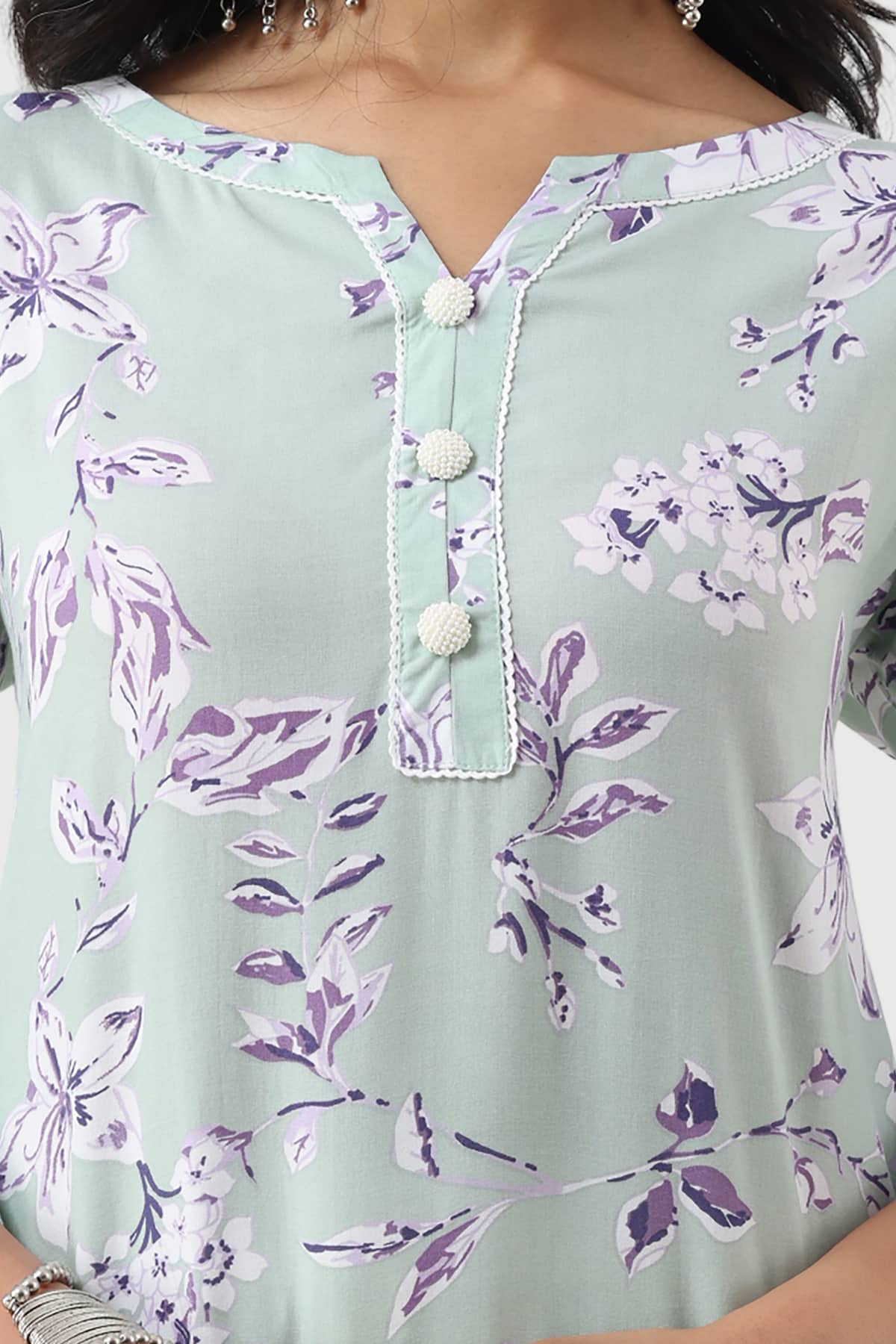 Printed Sage Green Kurta For Women