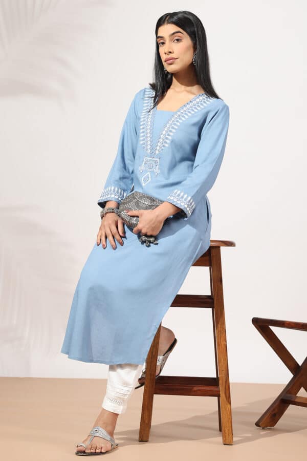 Vintage Blue Kurta For Ladies
