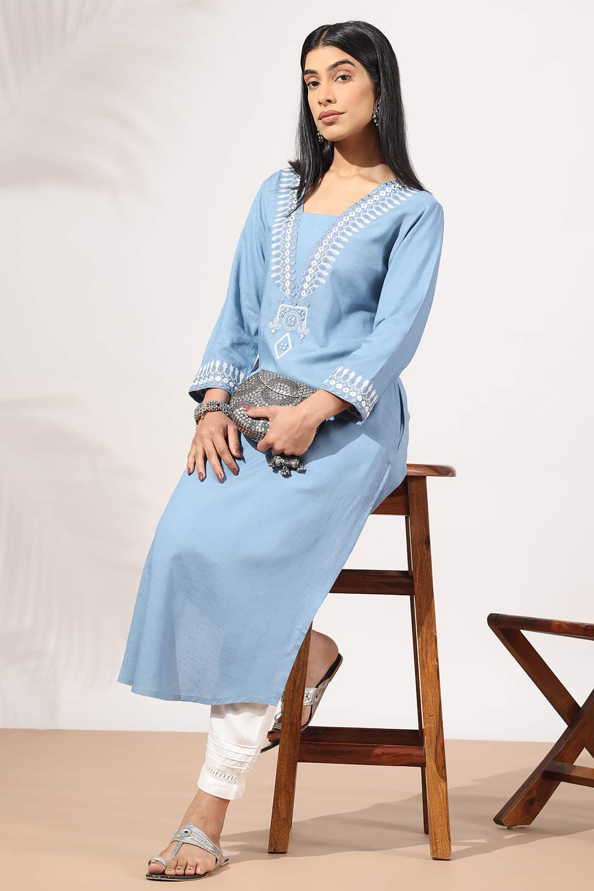 Vintage Blue Kurta For Ladies