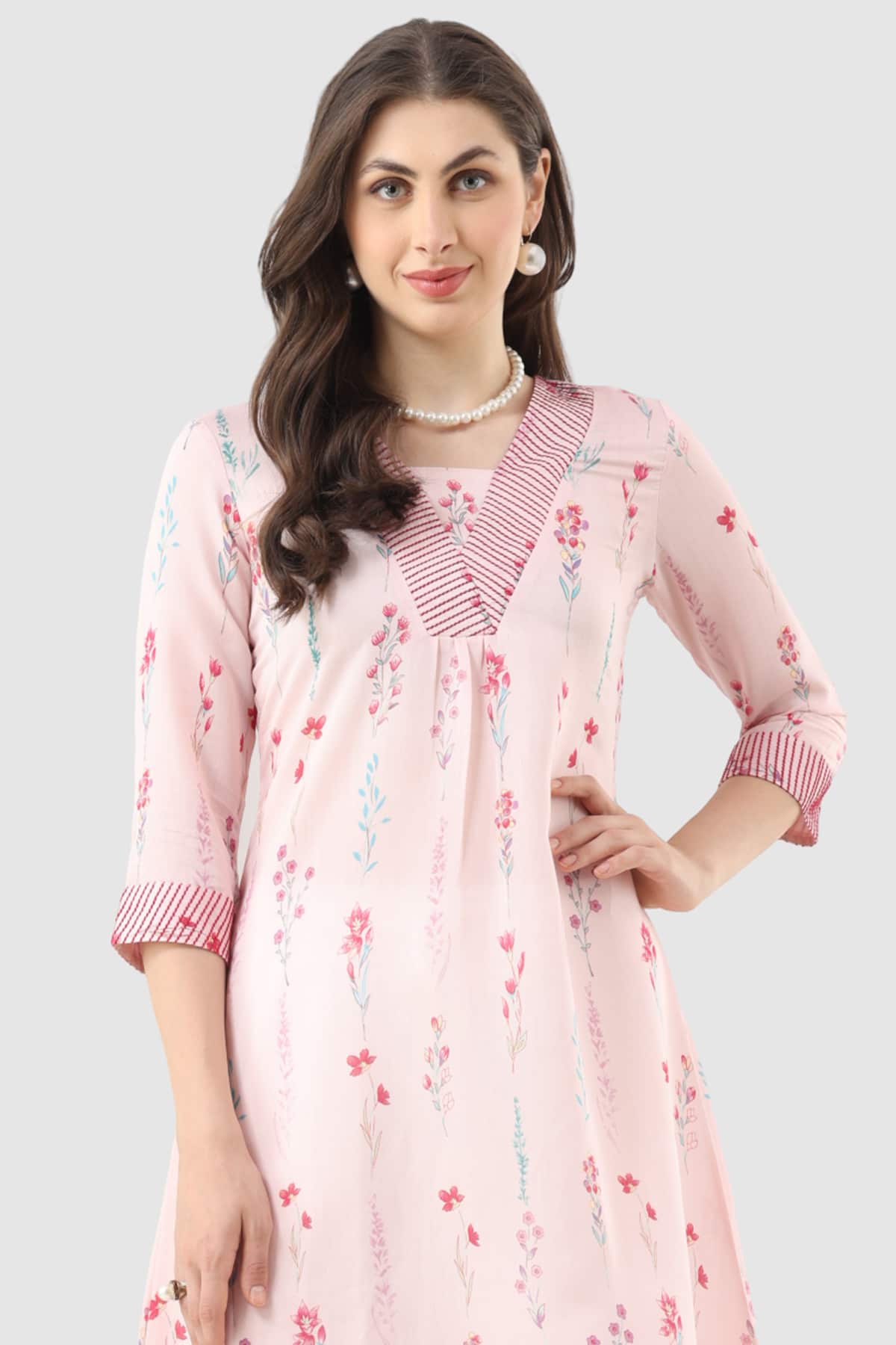 Printed Pink Kurti For Women