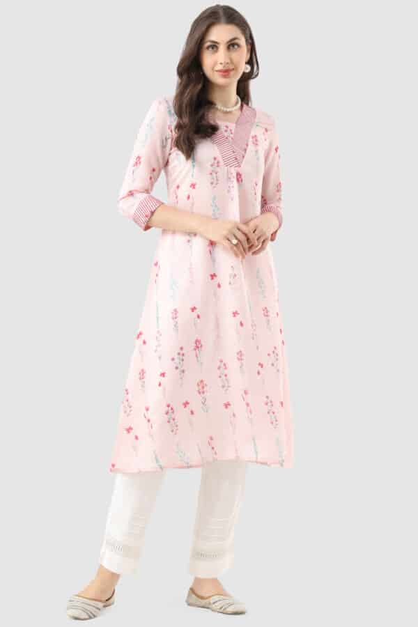 Printed Pink Kurti For Women