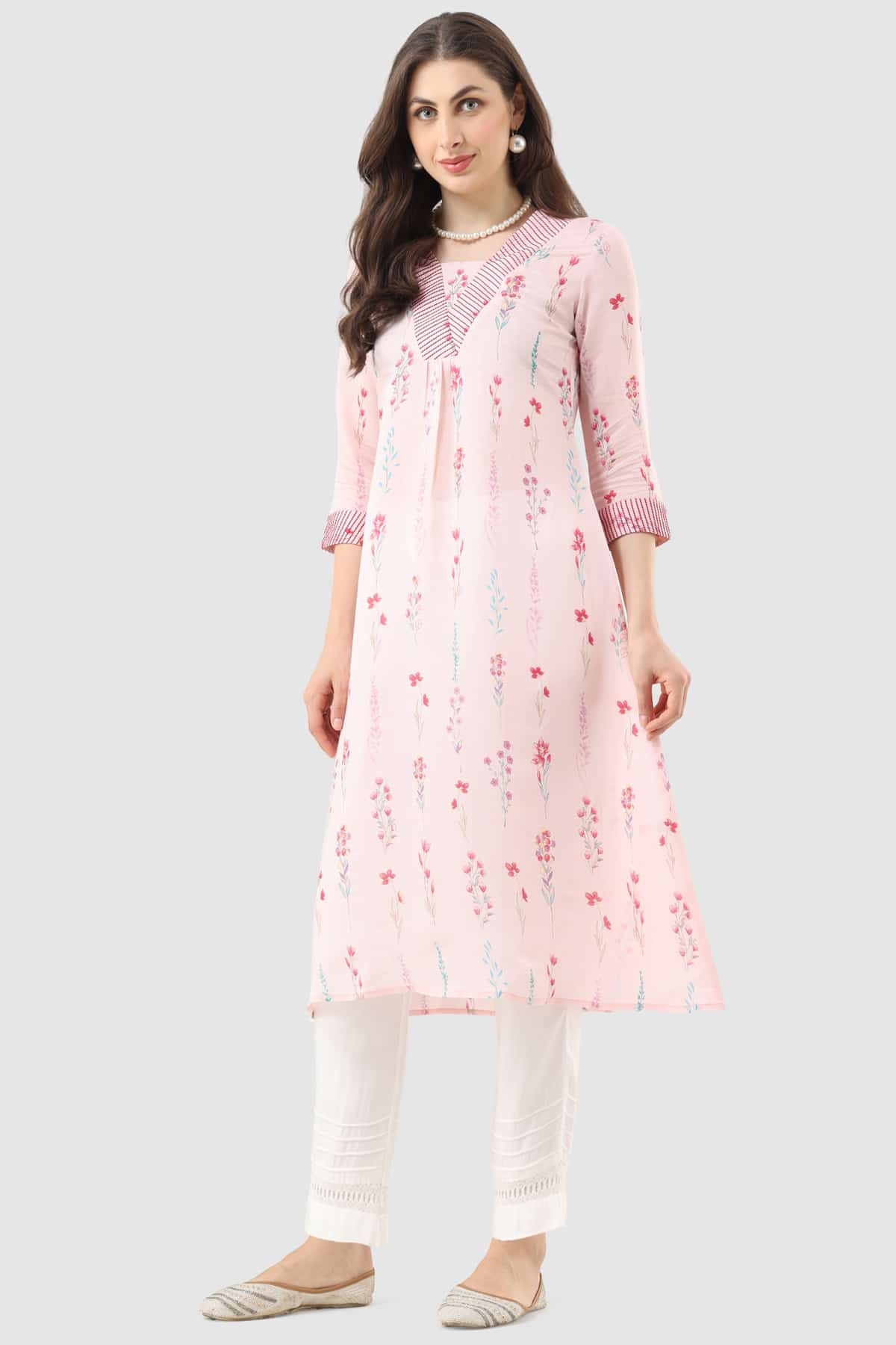 Printed Pink Kurti For Women