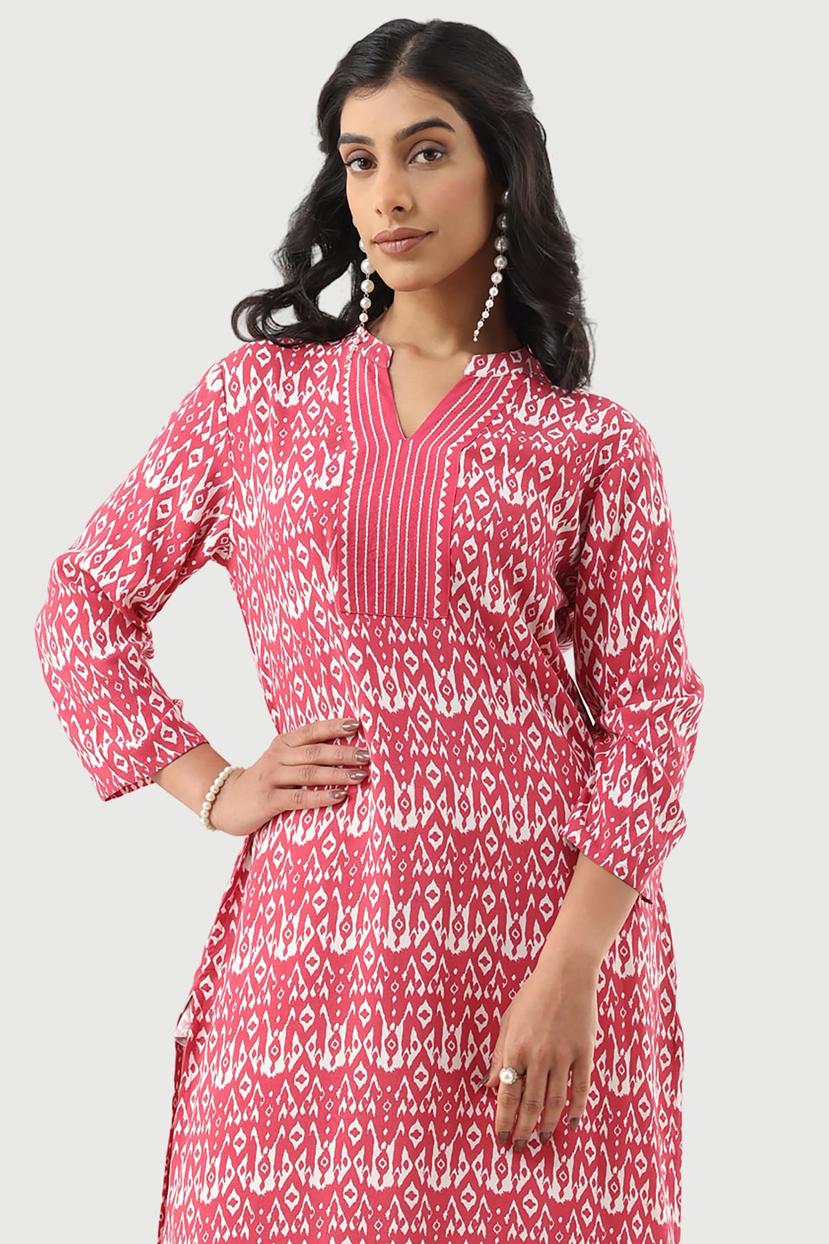 Coral Red Printed Kurta For Women