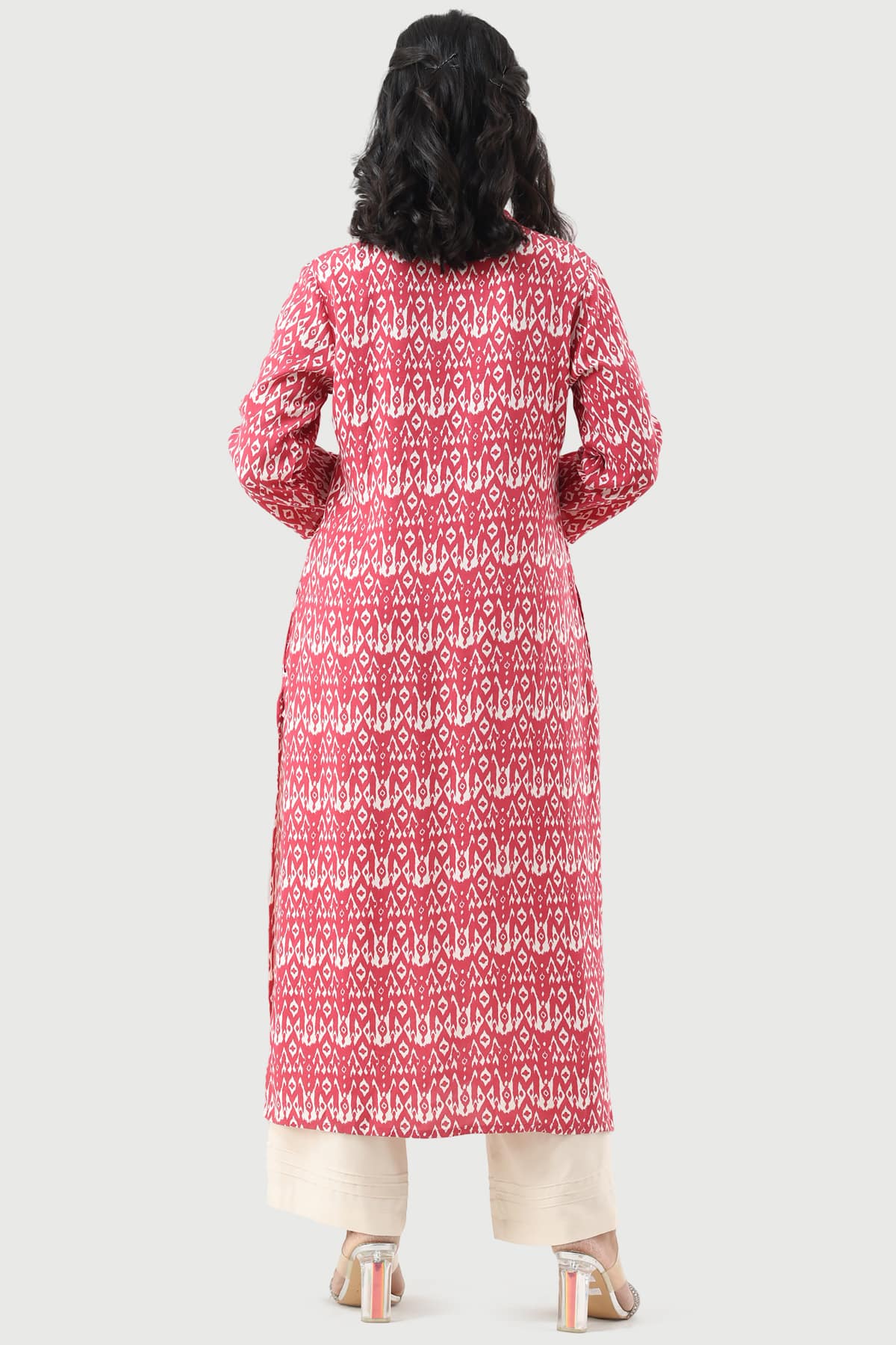 Coral Red Printed Kurta For Women