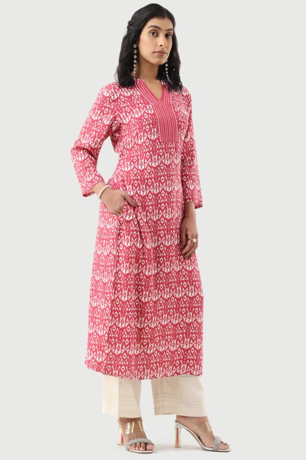 Coral Red Printed Kurta For Women