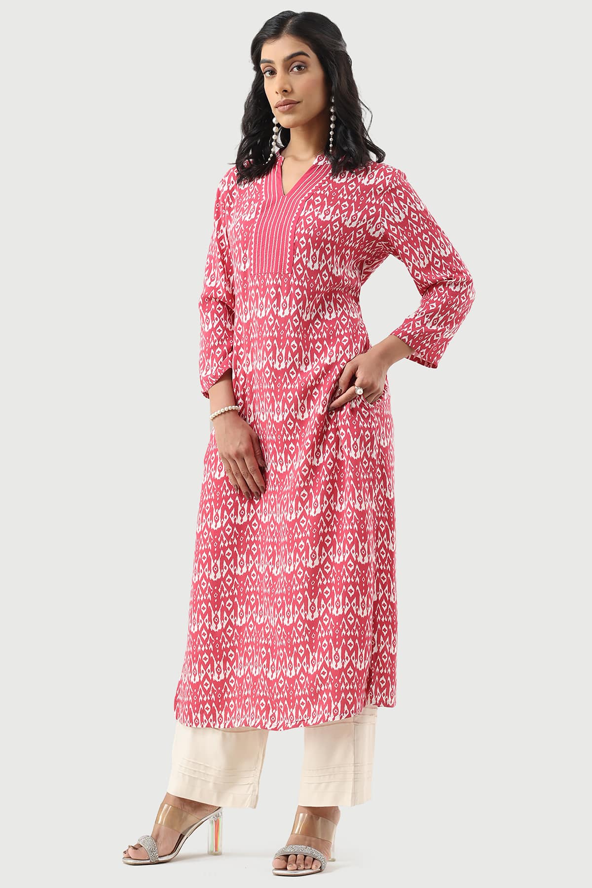 Coral Red Printed Kurta For Women