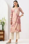 Embroidered Peach Colour Kurti For Women