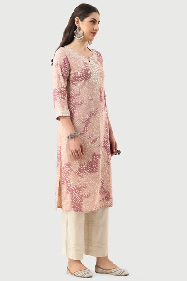 Embroidered Peach Colour Kurti For Women
