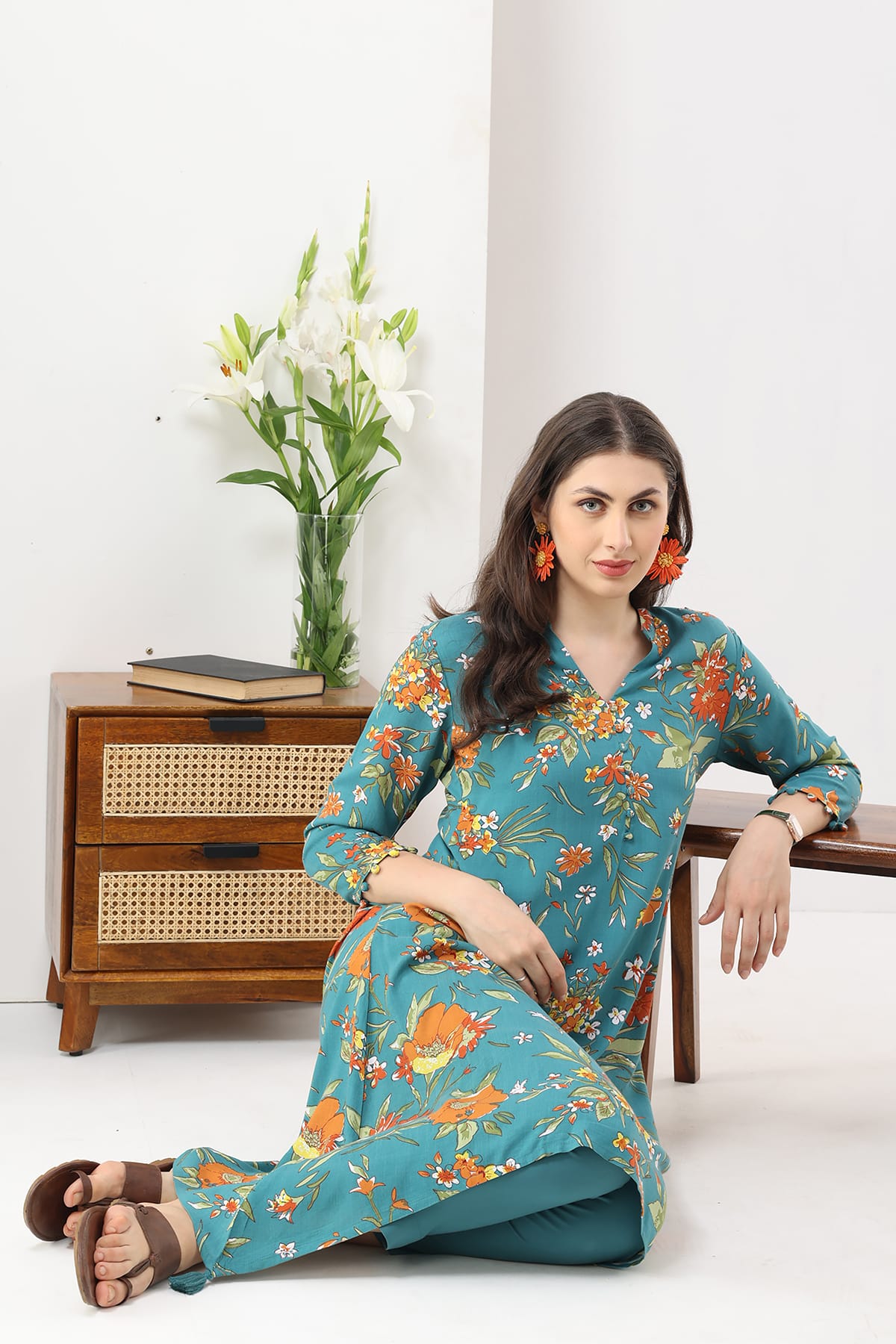Printed Turquoise Printed Kurtis For Ladies