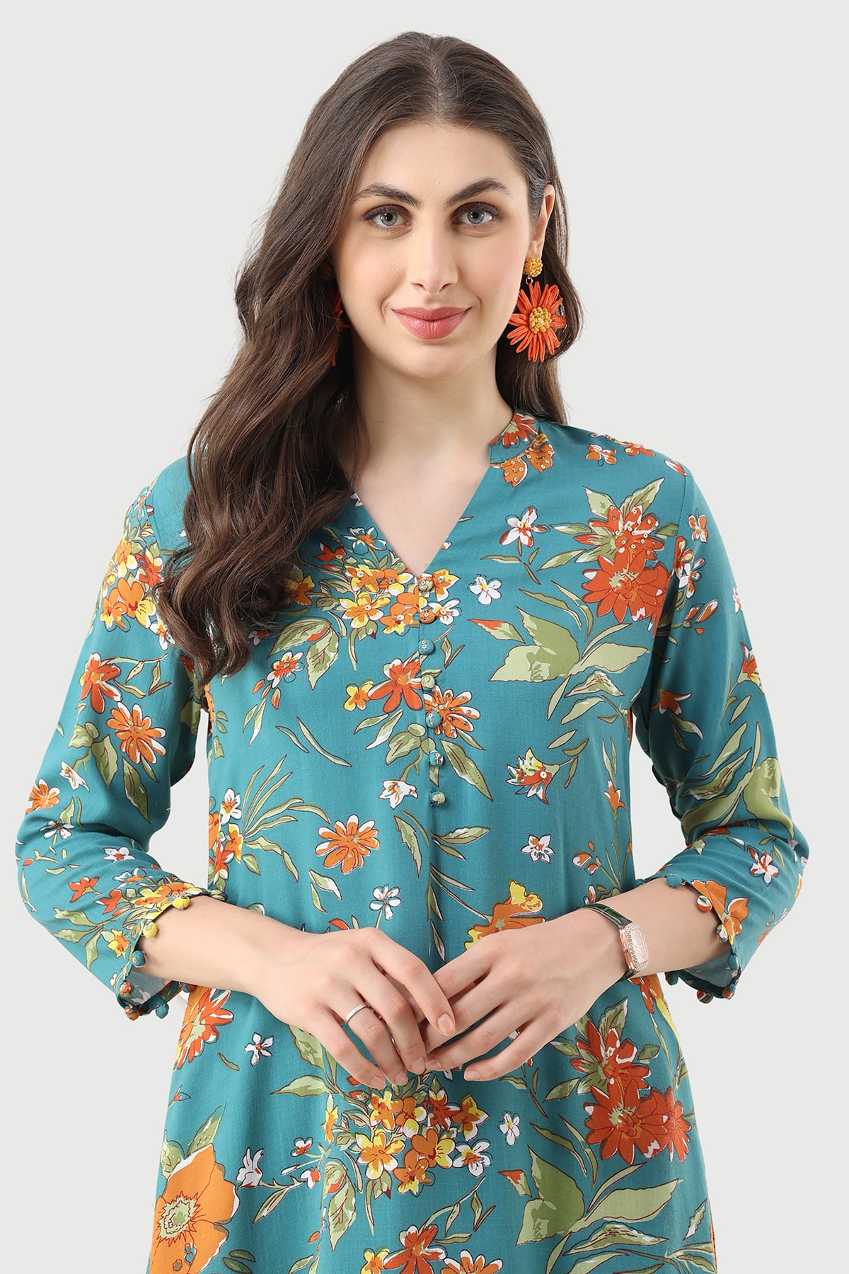Printed Turquoise Printed Kurtis For Ladies