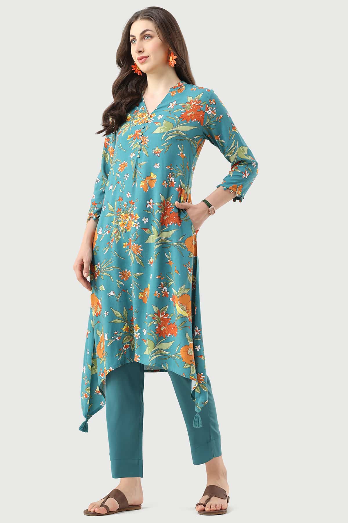 Printed Turquoise Printed Kurtis For Ladies