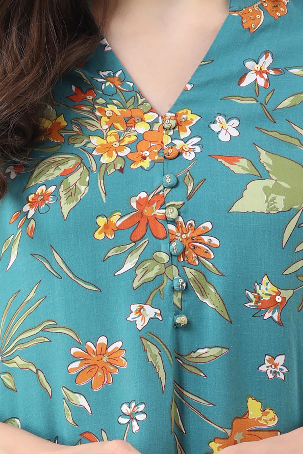 Printed Turquoise Printed Kurtis For Ladies