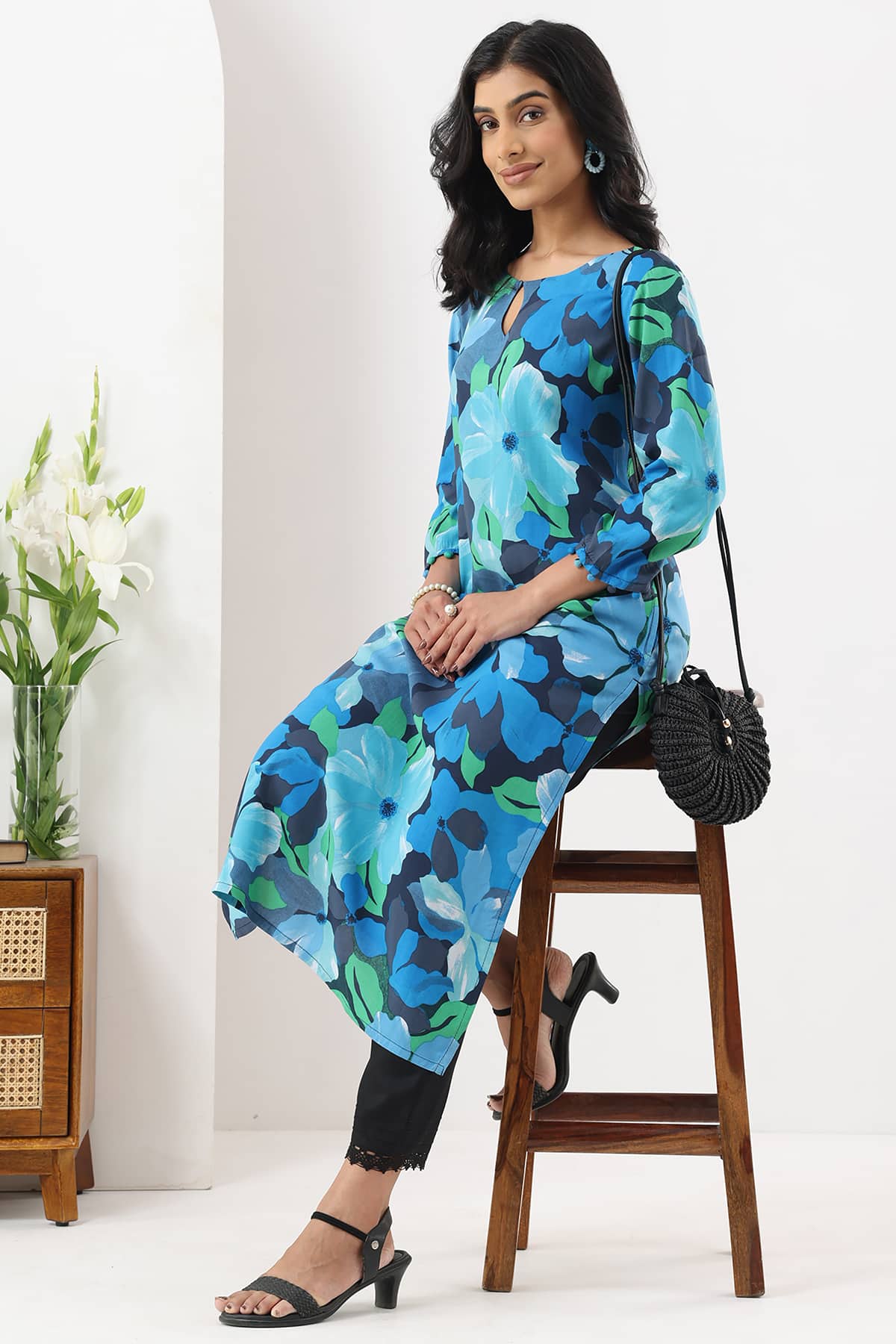 Printed Blue Kurtis For Women