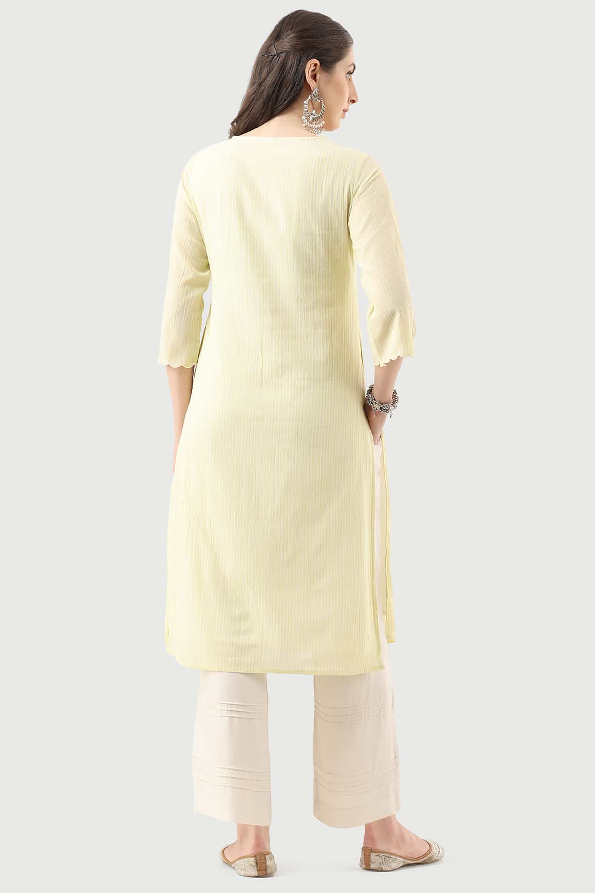 Embroidered Lemon Yellow Kurti For Women