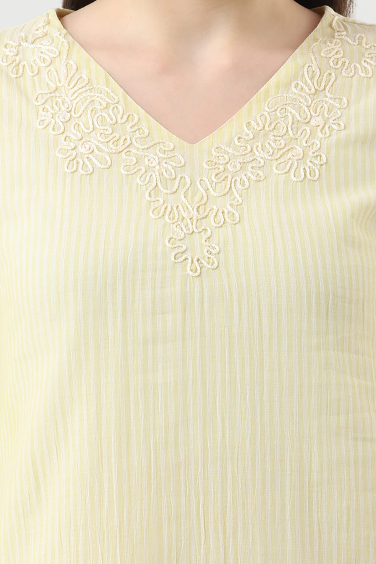 Embroidered Lemon Yellow Kurti For Women