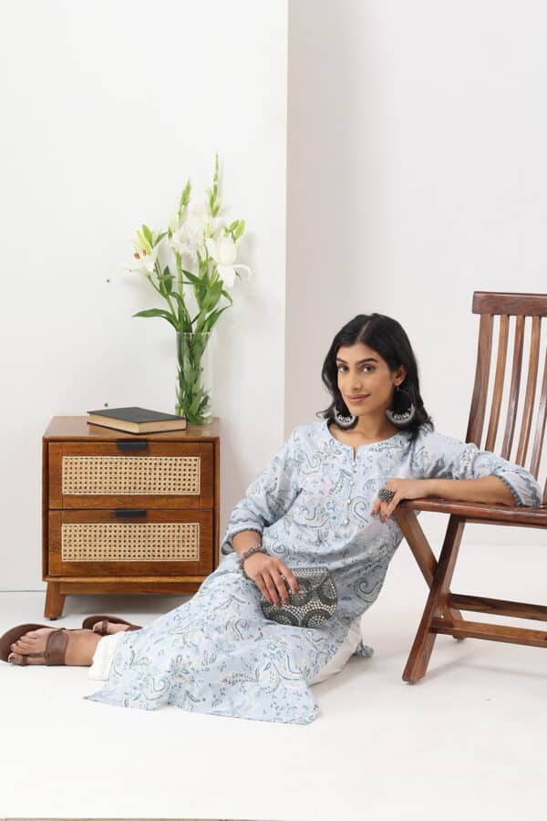 Printed Powder Blue Kurti For Women
