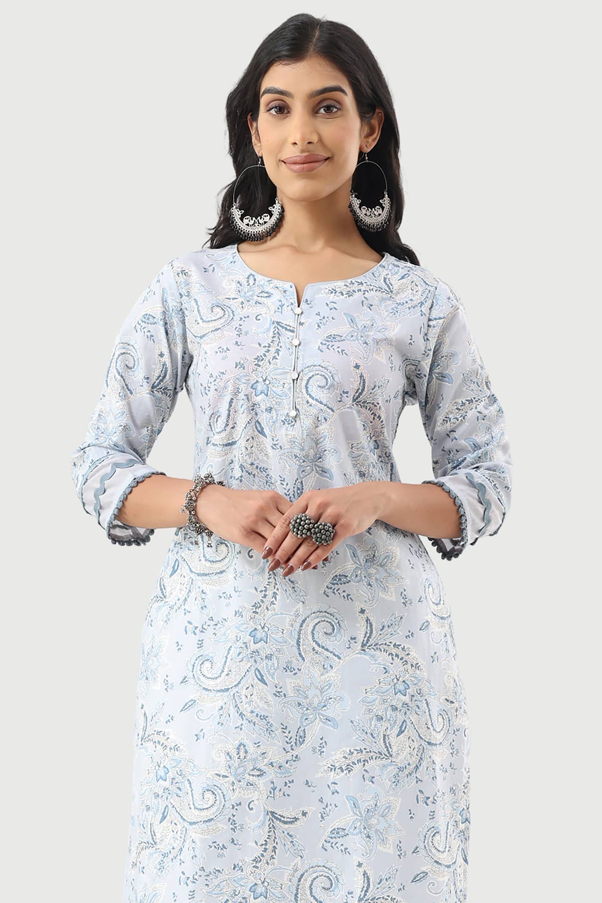 Printed Powder Blue Kurti For Women