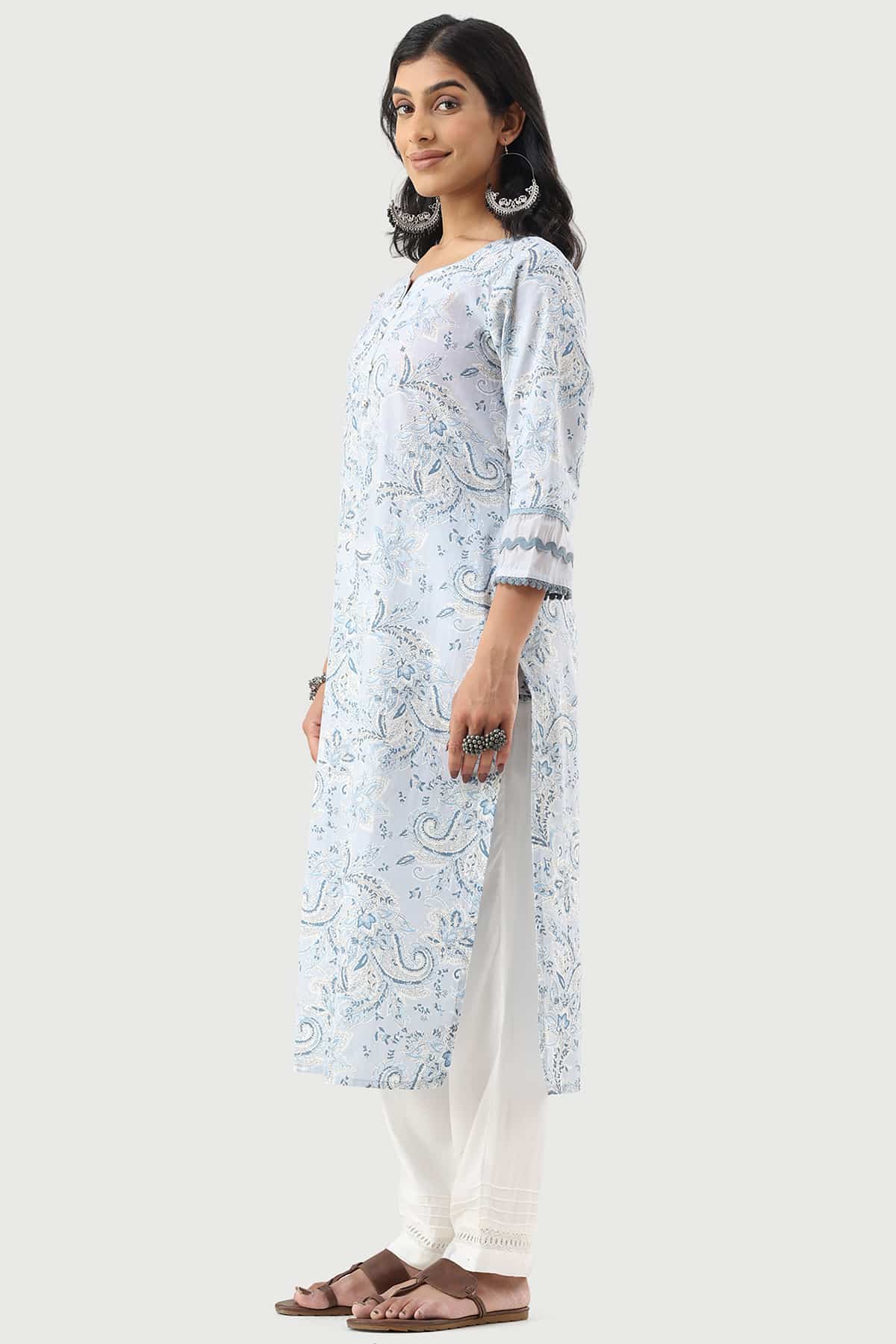 Printed Powder Blue Kurti For Women