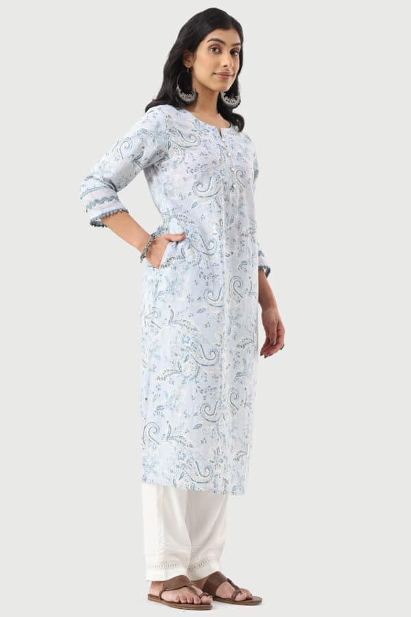 Printed Powder Blue Kurti For Women