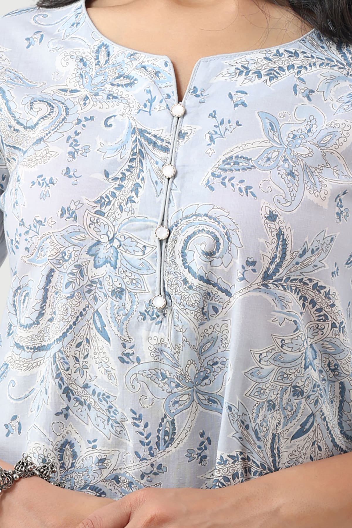Printed Powder Blue Kurti For Women