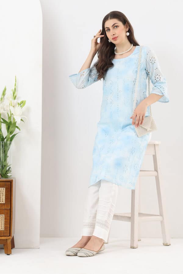 Embroidered Sky Blue Kurta For Ladies