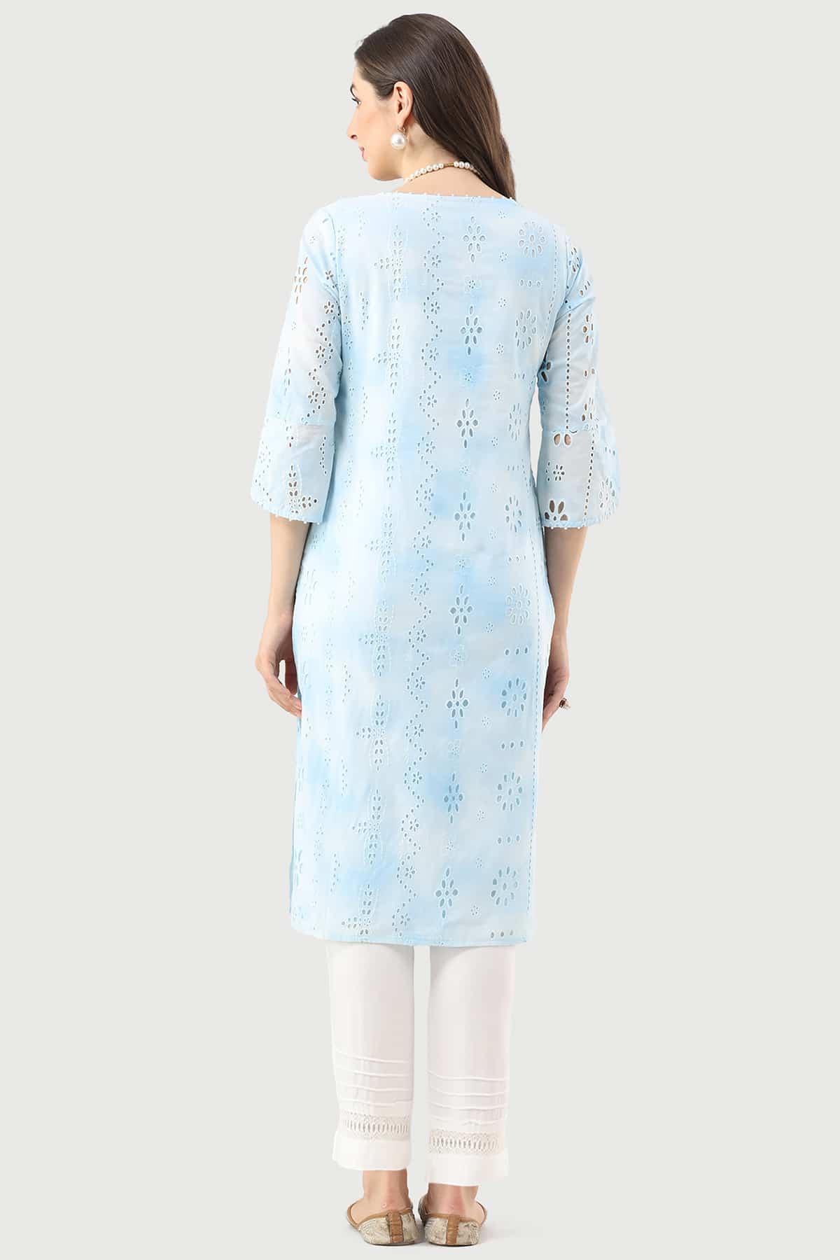 Embroidered Sky Blue Kurta For Ladies