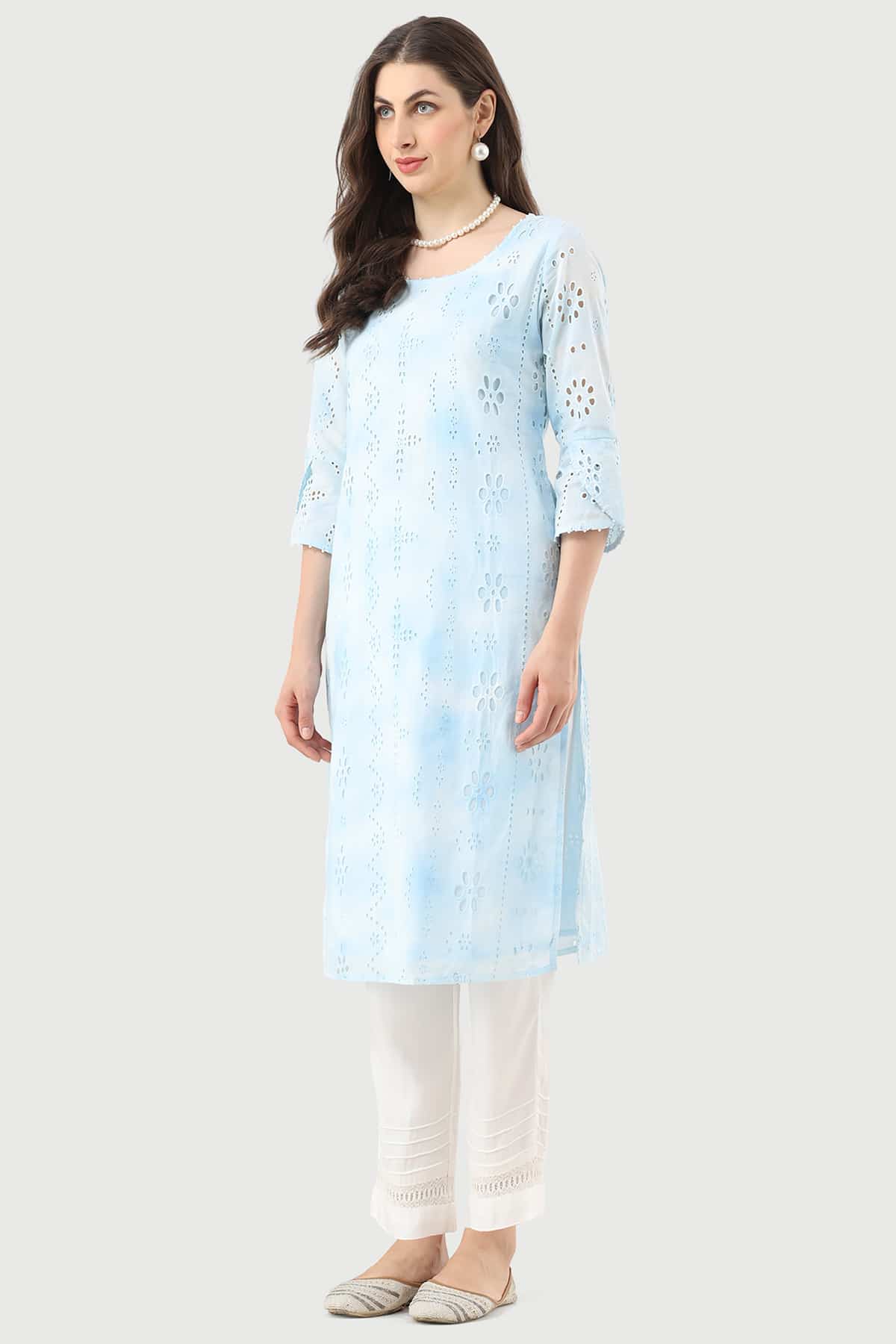 Embroidered Sky Blue Kurta For Ladies