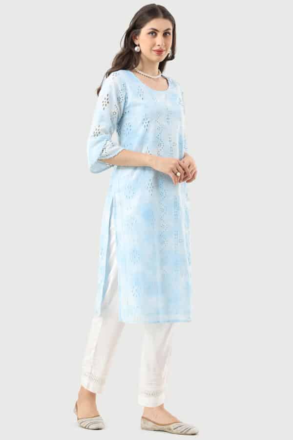 Embroidered Sky Blue Kurta For Ladies