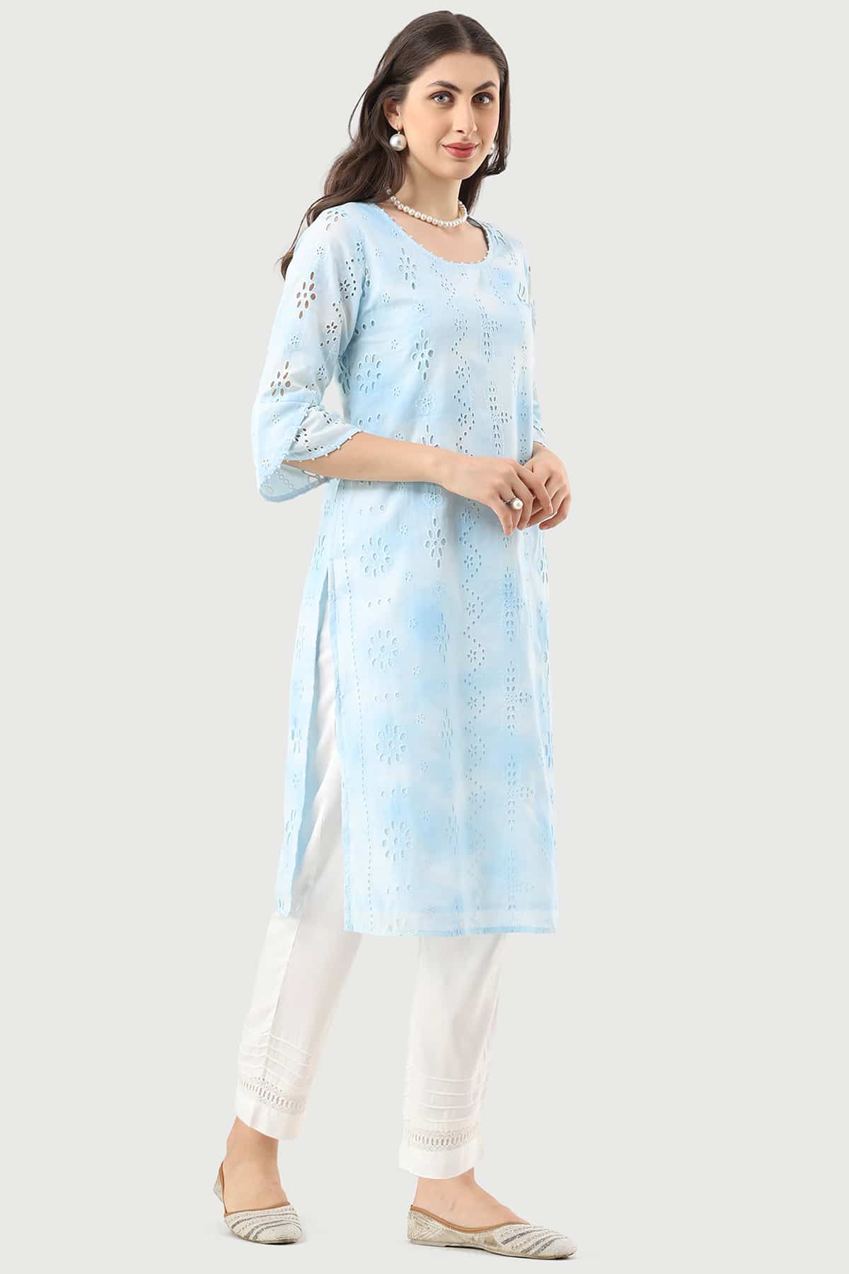 Embroidered Sky Blue Kurta For Ladies