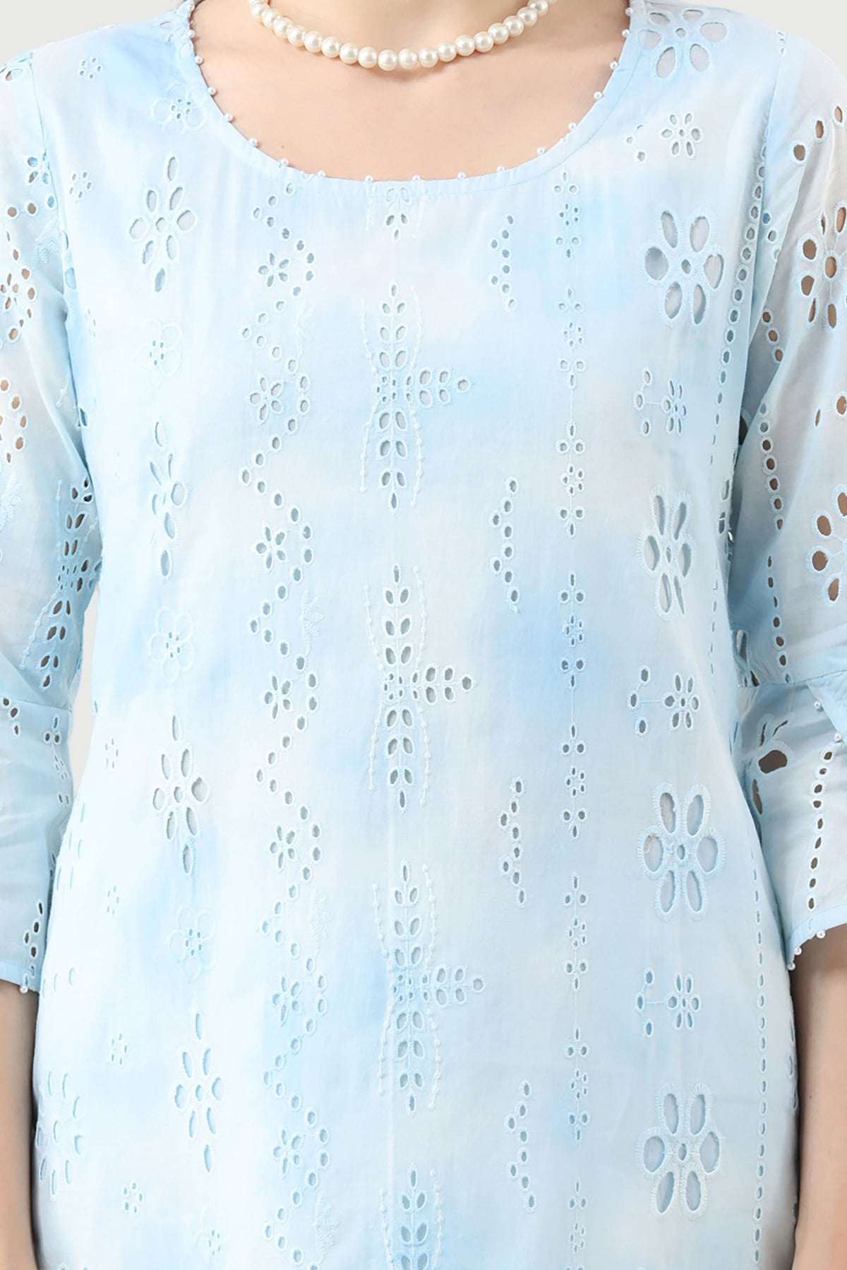 Embroidered Sky Blue Kurta For Ladies