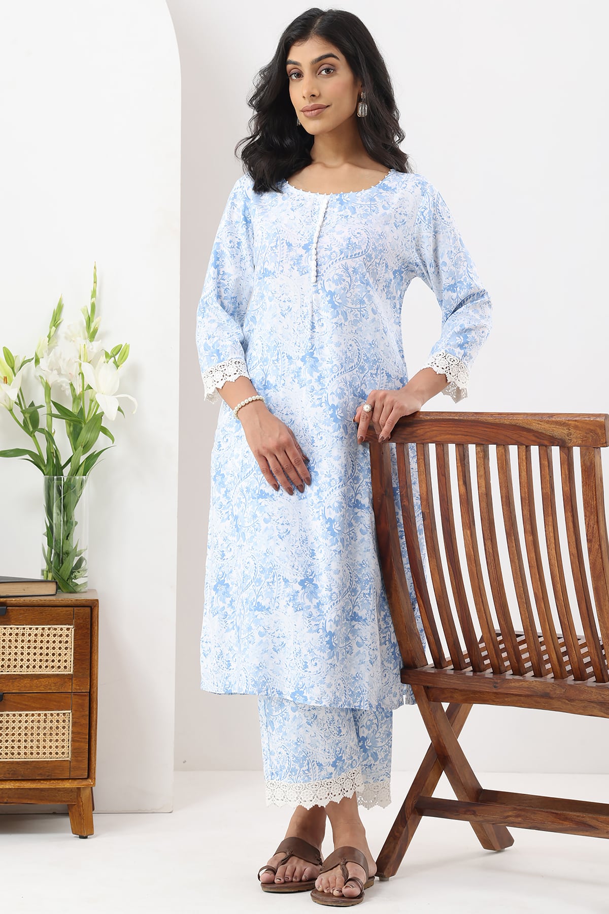 Printed Blue Kurta For Woman