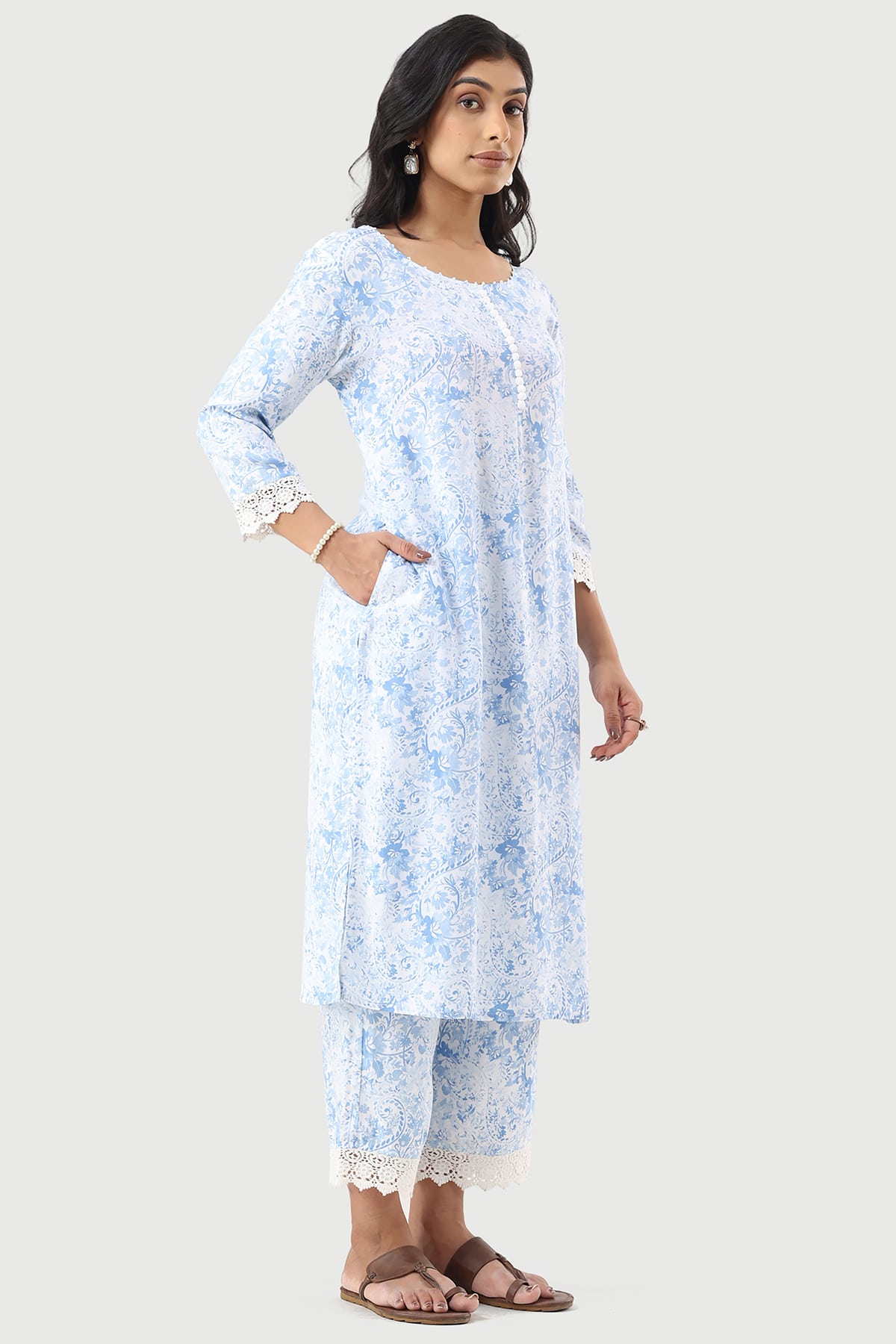 Printed Blue Kurta For Woman