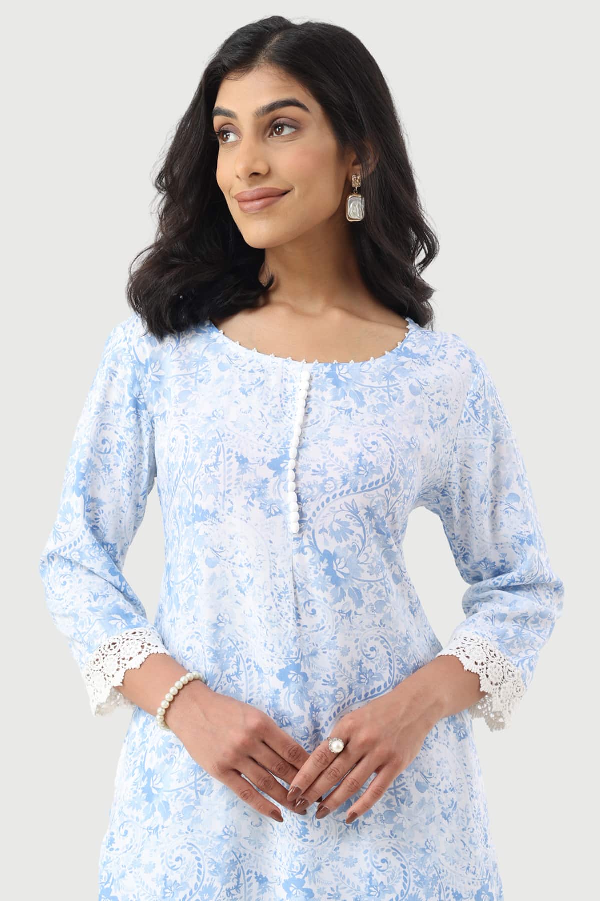 Printed Blue Kurta For Woman