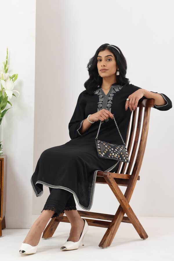 Embroidered Black Kurti For Women