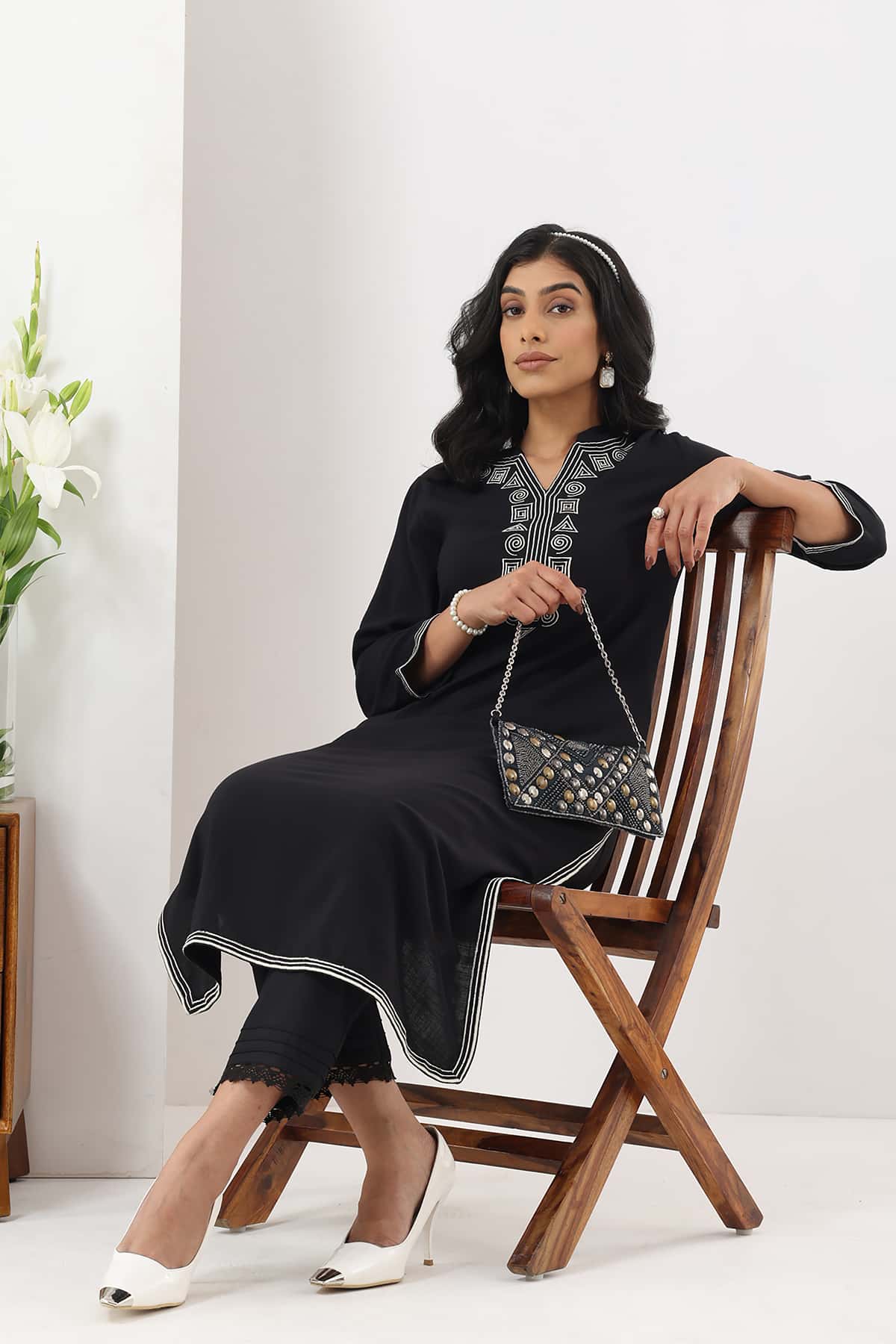 Embroidered Black Kurti For Women