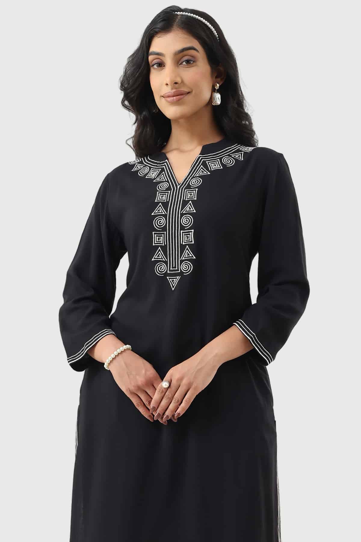 Embroidered Black Kurti For Women