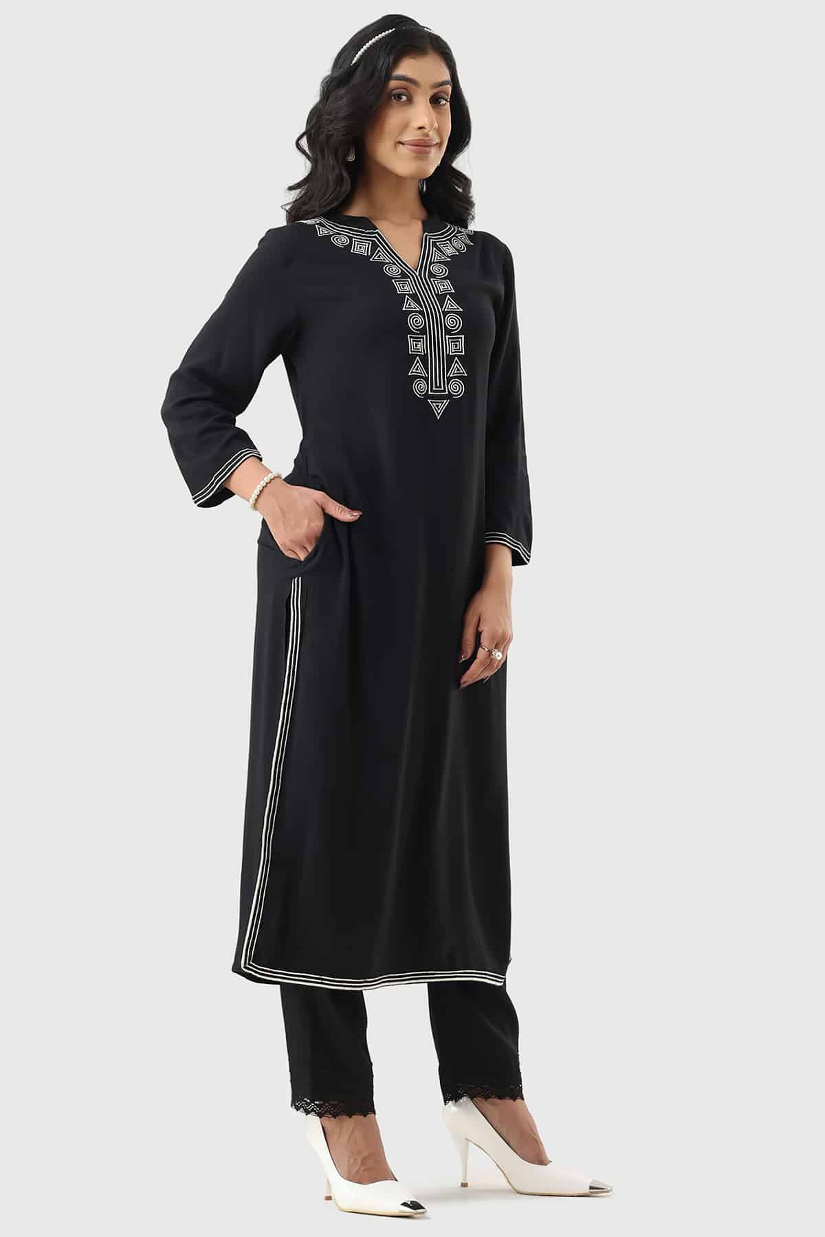 Embroidered Black Kurti For Women