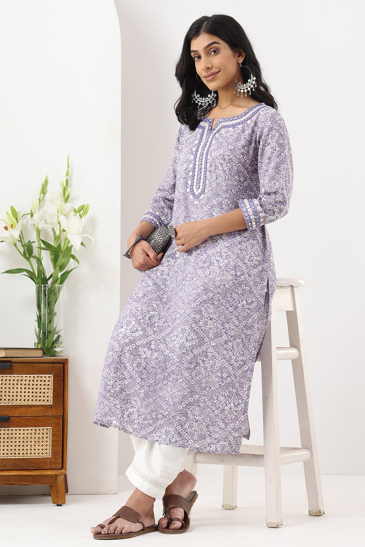 Printed Lavender Kurta For Women