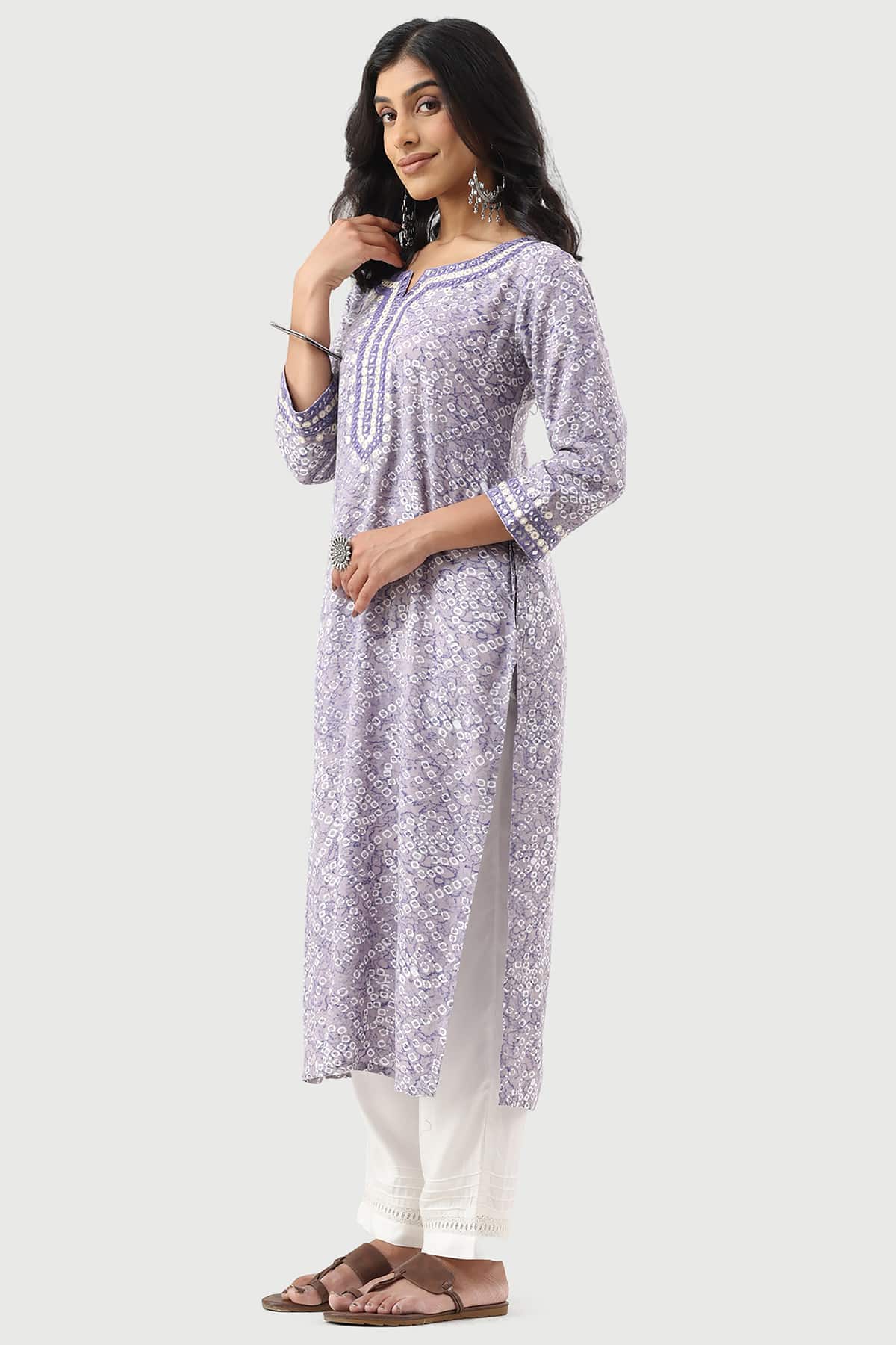 Printed Lavender Kurta For Women