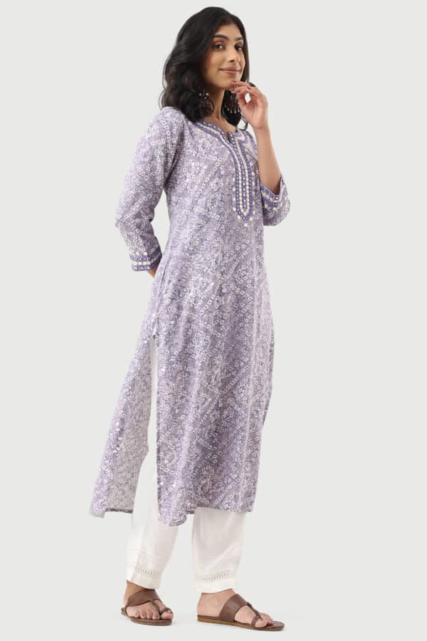 Printed Lavender Kurta For Women