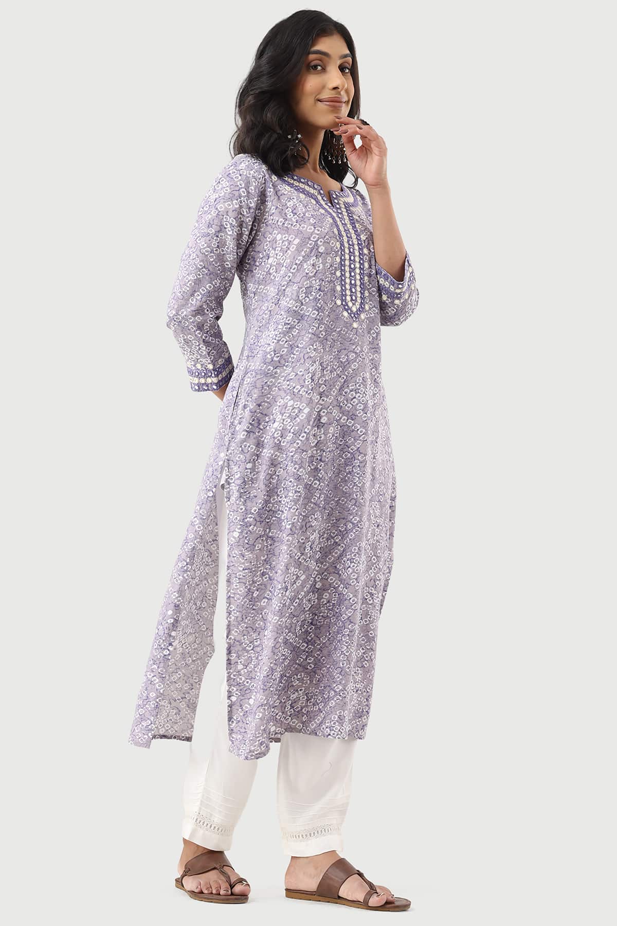 Printed Lavender Kurta For Women