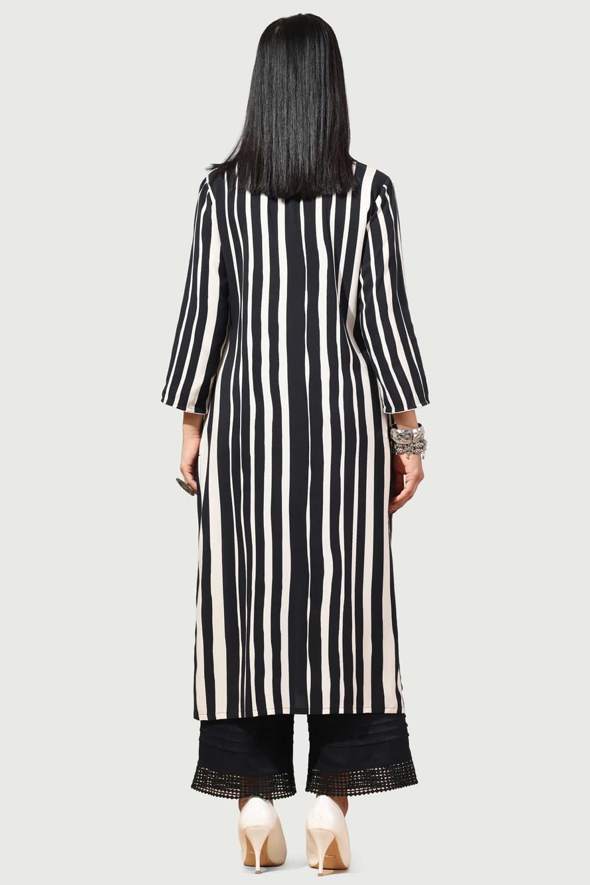 Striped Black And White Kurti For Women