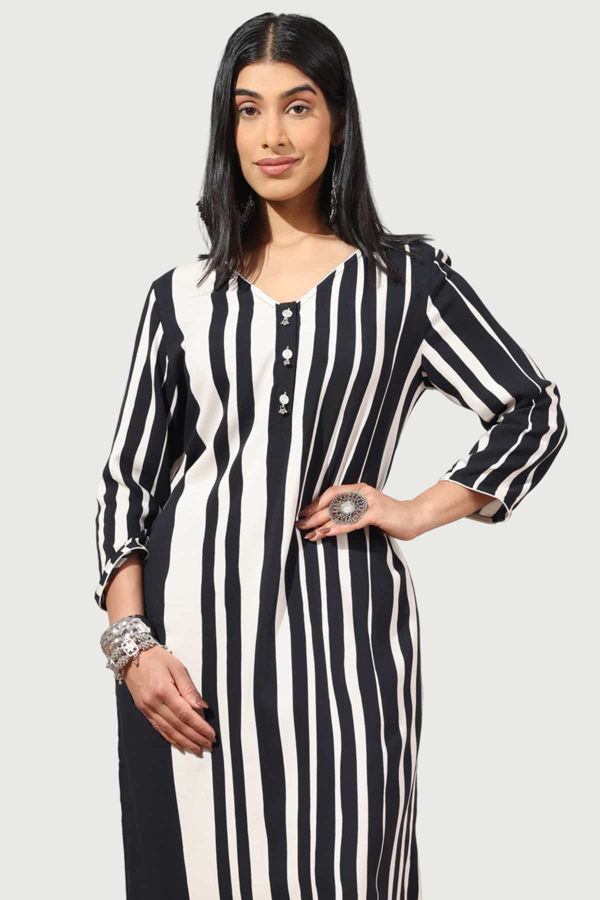 Striped Black And White Kurti For Women