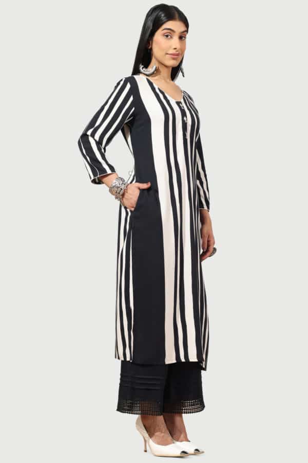 Striped Black And White Kurti For Women