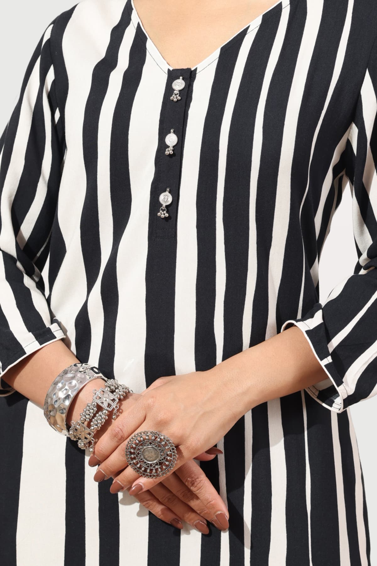 Striped Black And White Kurti For Women