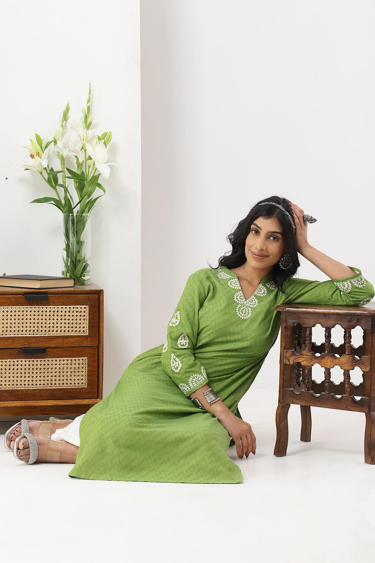 Embroidered Green Kurtis For Women