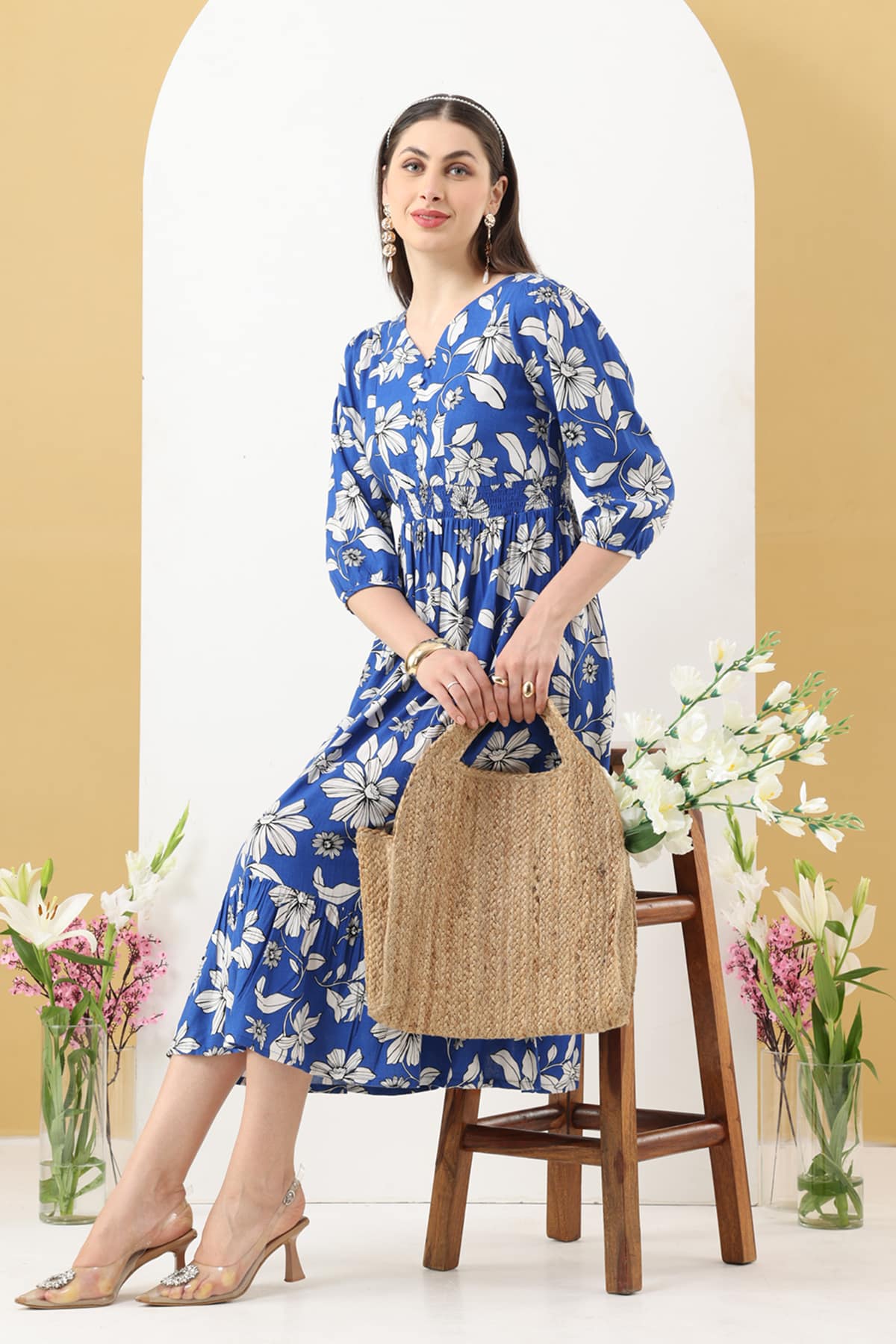 Printed Woman Blue Dress